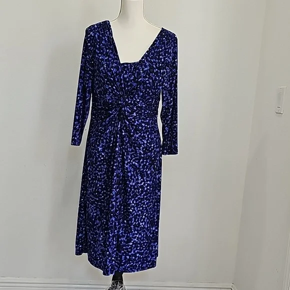 Chaps | Dresses | Chaps Jersey Blue Black Geometric Dress Size L Strechy |  Poshmark